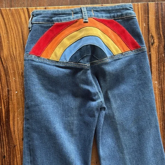 FREE PEOPLE We The Free Blue Flare & Wide Leg Jeans RAINBOW 🌈 booty - Picture 3 of 9